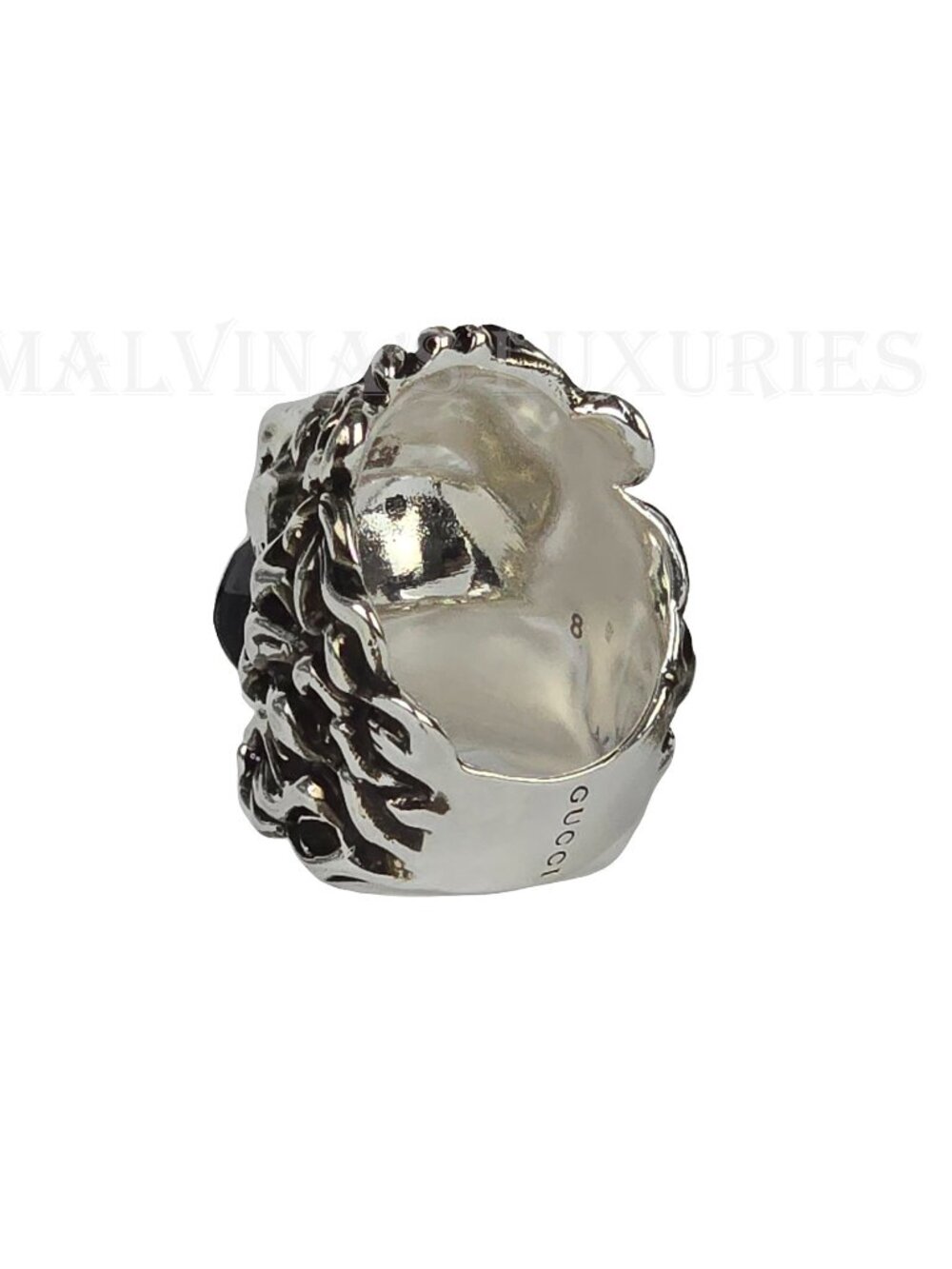 GUCCI RING LION HEAD GEM EMBELLISHED AGED METAL BAND UNISEX sz 8 US 4 1/2 - Picture 12 of 16